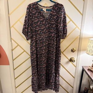 Knox Rose Black Floral Tiered Dress with Lantern Sleeves